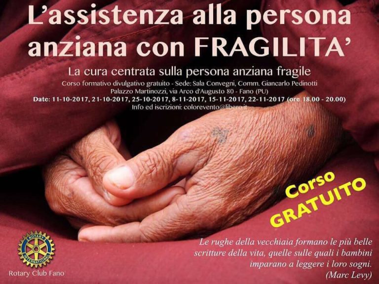 Corso gratuito per l’assistenza alla persona anziana con fragilità